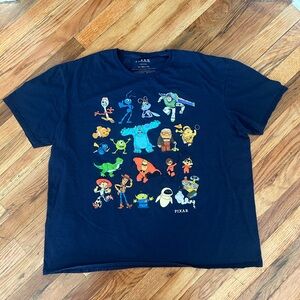 Disney Pixar Characters Collage Graphic Navy Blue Short Sleeve Tee Unisex 2XL